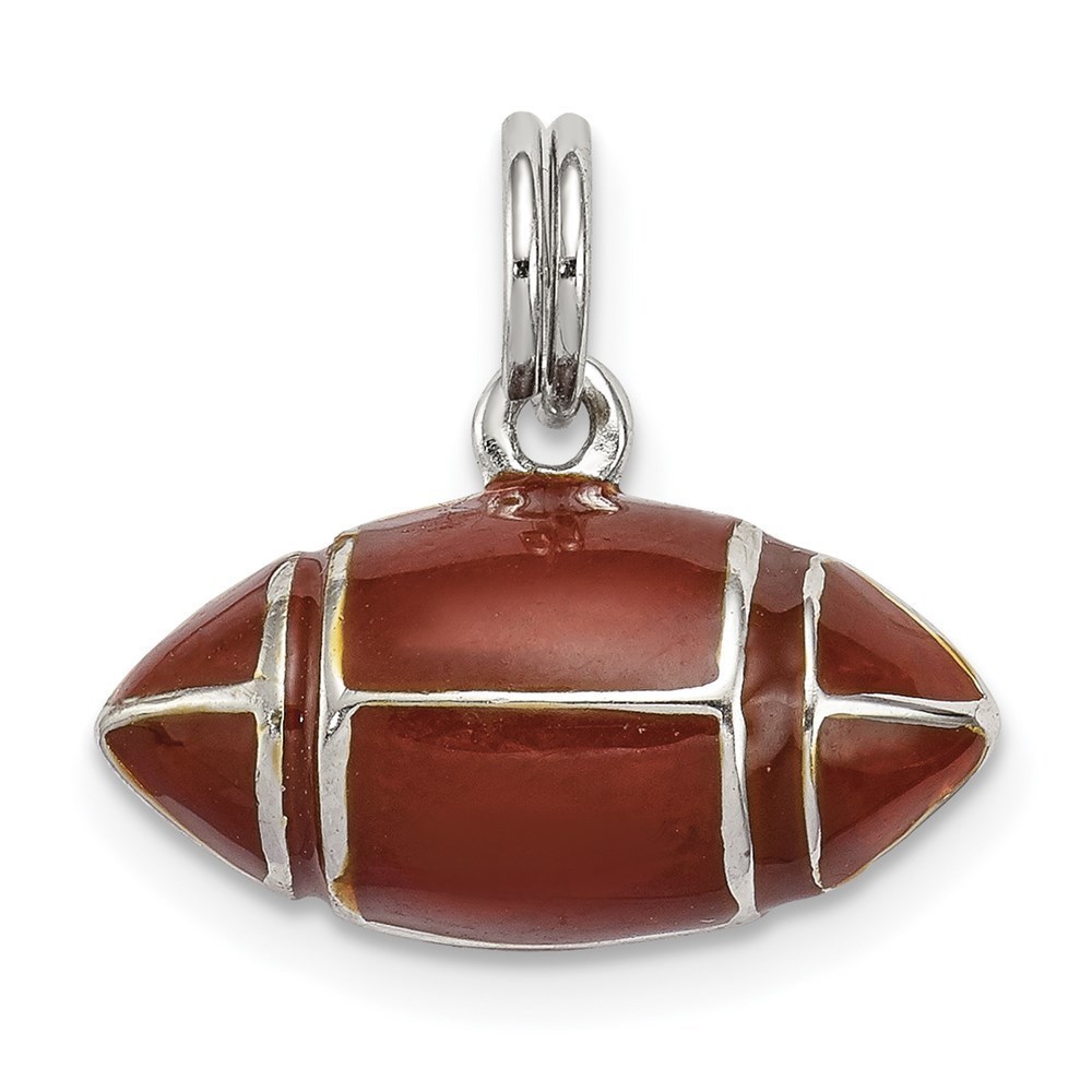 925 Sterling Silver Sports Theme Unisex & Brown Enameled 3D Football Pendant